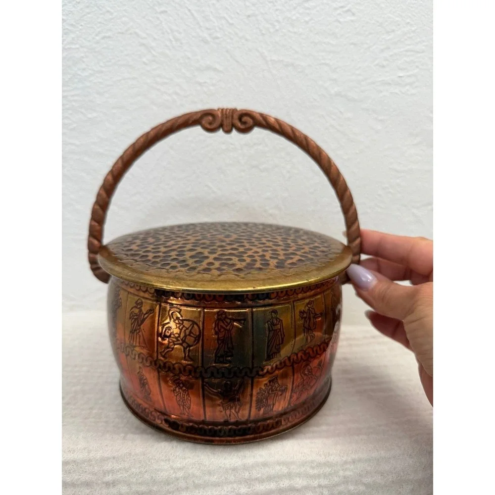Vintage West Germany Copper Tone Lidded Bowl Greek Motif Friedel‎ Mark